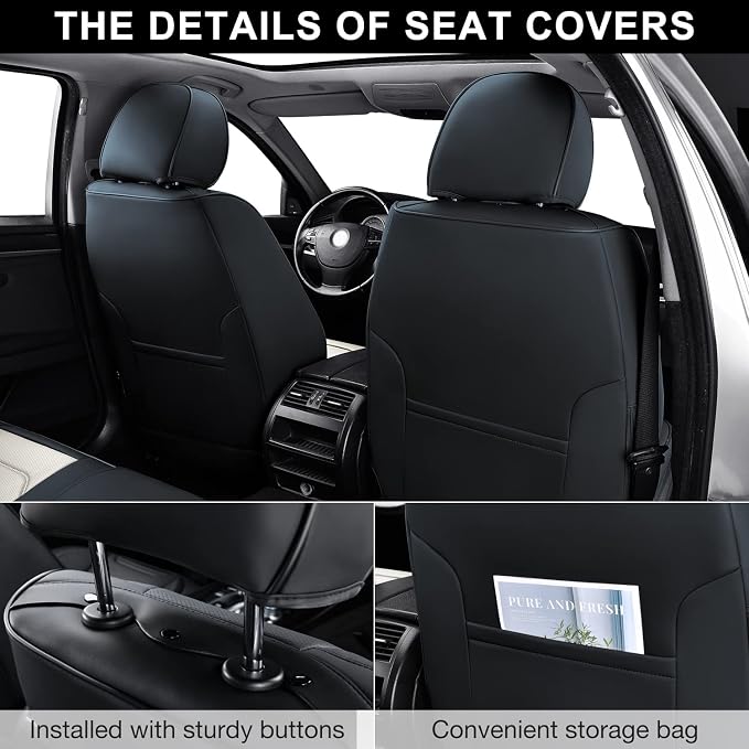 TIEHESYT Car Seat Covers Front Pair, Breathable Nappa Leather Car Seat Cushions 2PCS, Auto Interiors Universal Fit for Most Cars, Compatible Automotive Vehicles(Sedan/SUV/Van), Black & White