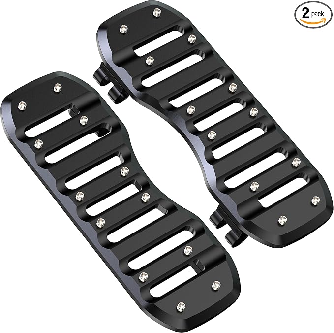 RENO Driver Floorboards, Motorcycle Front Rider Foot Pegs Compatible with Touring FLD FLH FLR FLS FLT FXRD | Trike | Softail | Road King | Electra/Road/Street/Tour/Tri Glide (Black, Aluminum)