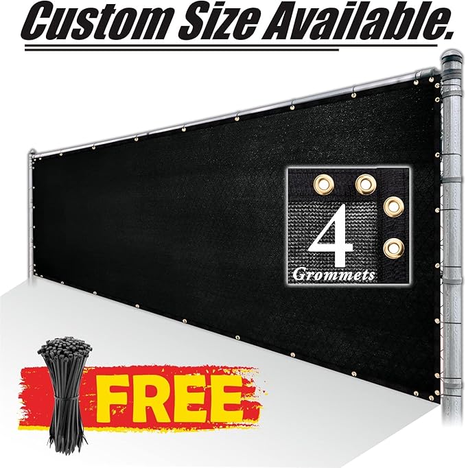 Royal Shade Custom Size 5' x 83' Black Fence Privacy Screen Windscreen Cover Netting Mesh Fabric Cloth - Cable Zip Ties Included (We Make Custom Size)
