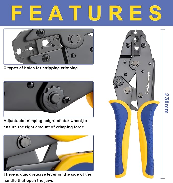 Haisstronica Crimping Tool for Spark Plug Ignition Wire,8.5mm Ratchet Wire Crimper Tool,HS-2048