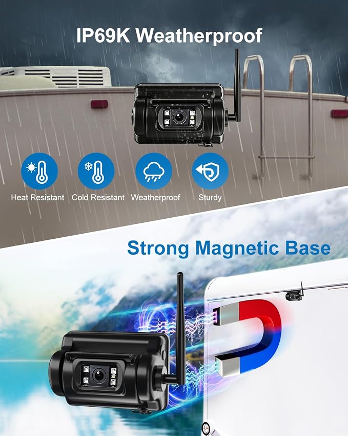 Magnetic WiFi Backup Camera, Wireless Rear View Camera with 6700mAh Long-Lasting Battery, 1080P Night Vision, IP69K, No Wiring Needed for Trucks, RVs, Trailers, Tractors, Horse Trailers