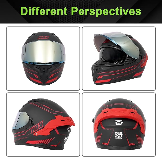 HAX Obsidian Dual Visor Full Face Motorcycle Helmet DOT/ECE 22.06 Approved, Pinlock & Bluetooth Ready, Aerodynamic Spoiler for Powersports Street Bike Racing, Unisex Adult (Matte Black Red, M)