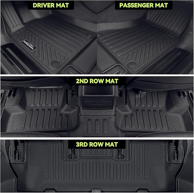 Tongama-Floor Mats for 2009-2017 Chevy Traverse/2008-2017 Buick Enclave 7 Seat with Bucket Seats, All Weather TPE Trunk Mat & 2nd/3rd Row Backrest Mats & Cargo Net for Traverse Floor Liner Accessories