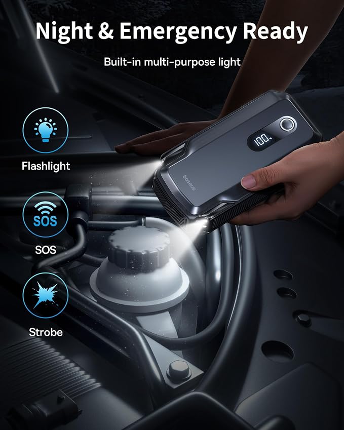 Baseus 8000A Jump Starter, 20000mAh Portable Jump Starter Battery Pack, 12V Car Battery 5 in 1 Jump Starter with 30W Fast Charging and LED Display, for Up to 10.0L Gas 6.0L Diesel Engines