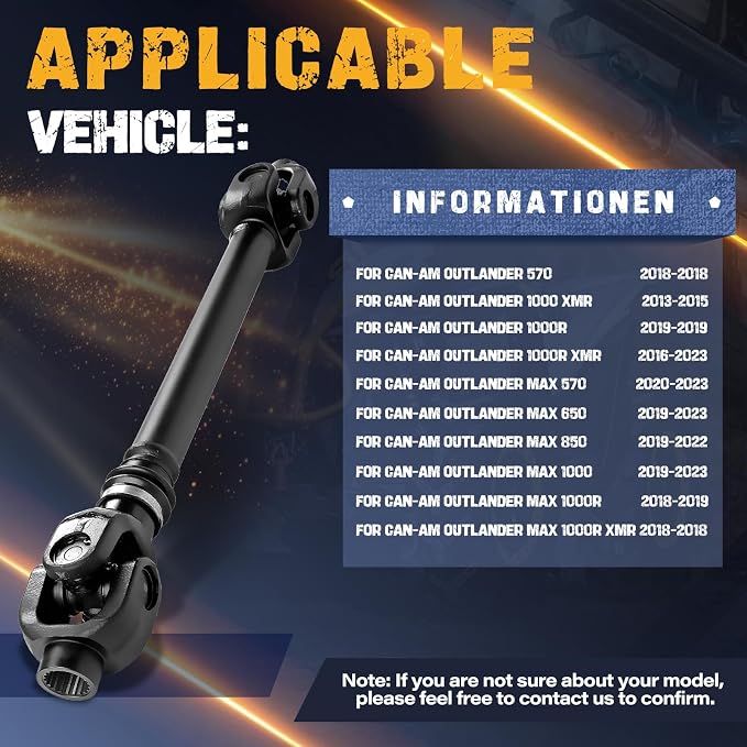 Rear Propeller Drive Shaft Prop Fit for Can-Am Outlander MAX 1000/1000R/1000RXMR | Fit for Can-Am Outlander MAX 570/650/850 | Fit for Can-Am Outlander 1000/1000R/1000RXMR, OE 703500989