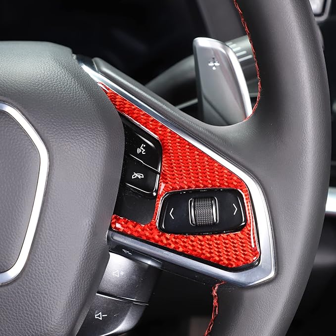 Steering Wheel Button Cover Compatible with Chevrolet Corvette C8 2020-2023, Steering Wheel Frame Trim, Car Steering Wheel Panel Protection Frame Molding Sticker (Red soft carbon fiber 3 holes)