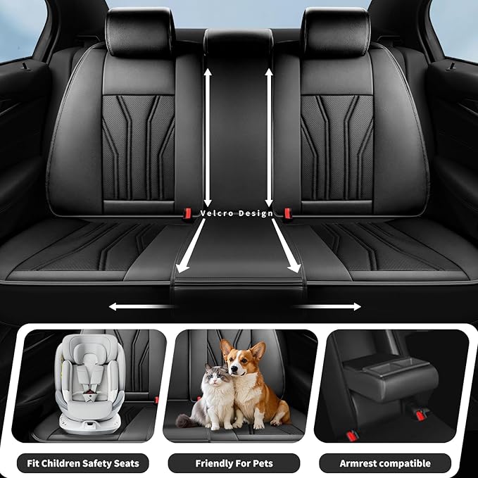 Fit Rogue Car Seat Covers Premium Leather for Nissan Rogue 2015-2025 2026. Waterproof，Anti-Slip, Scratch-Resistant & All-Weather Seat Cushion Protector (2 Front Seat, All Black)