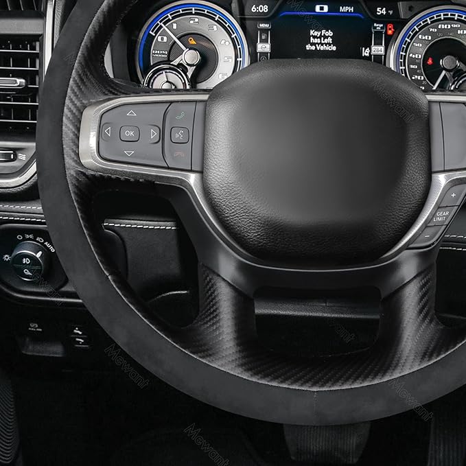 MEWANT Hand-Stitched Steering Wheel Cover Wrap for Dodge Ram 1500 2019-2023 Steering Wheel Accessories for Dodge Ram(Backsides Without Buttons)