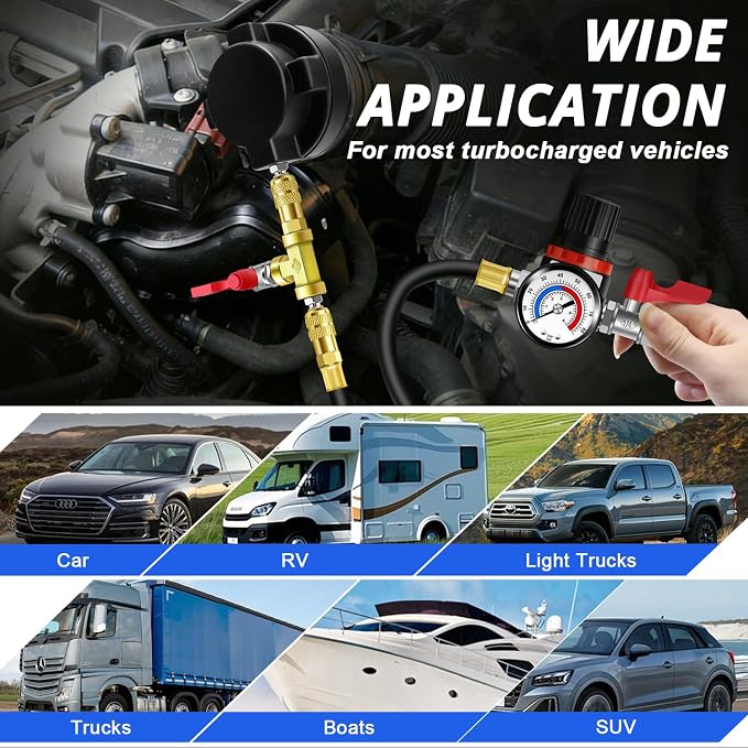 YSTOOL Turbo System Leakage Tester Kit 18Pcs Turbo Boost Leak Tester Set with 8 Pairs of Stepped Adapters (1-1/4" to 4-1/4") Air Pressure Gauge, for Radiators Cooling Emission Exhaust Pipes Testing