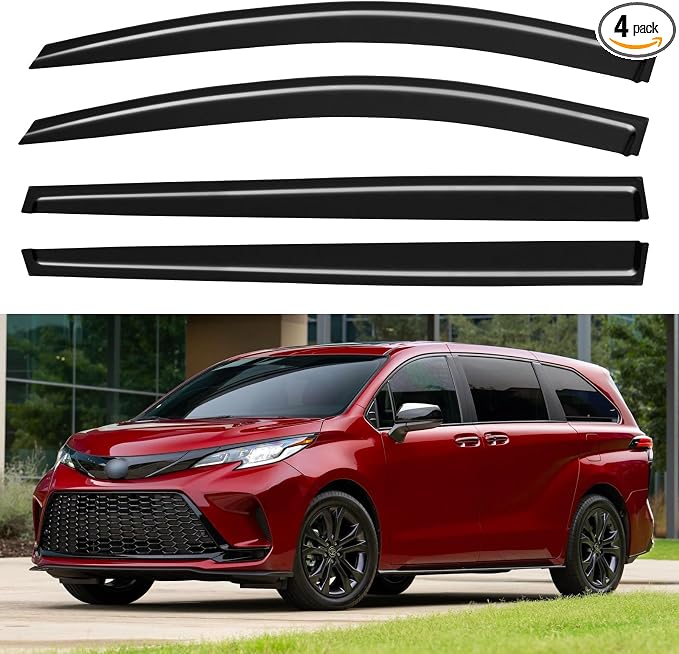 Window Visors Rain Guards for 2021 2022 2023 2024 2025 2026 Toyota Sienna, Out-Channel Window Vent Wind Deflectors Visors Shades for 21 22 23 24 25 26 Sienna