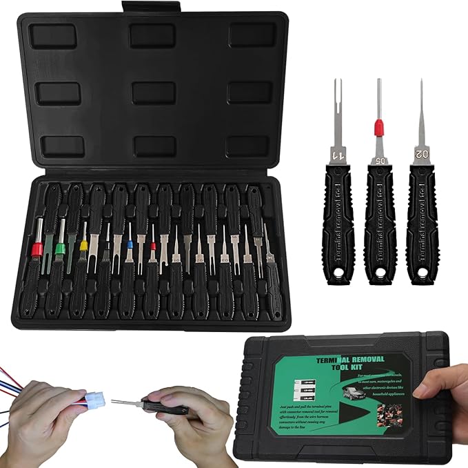 Terminal Removal Tool Kit - 21pcs Electrical Pin Removal Tools Automotive Depinning Tool Kit with Blow-Molded Case for Most Connector, Black