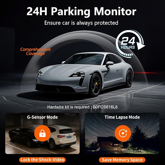 4 Channel Dash Cam Front and Rear Cabin, 360 Dash Camera, Night Vision 8 IR Lamps for Cars, 5G WiFi for Download, G-Sensor, 24H/7 Parking Mode with 64GB Card, Support 256 GB Max