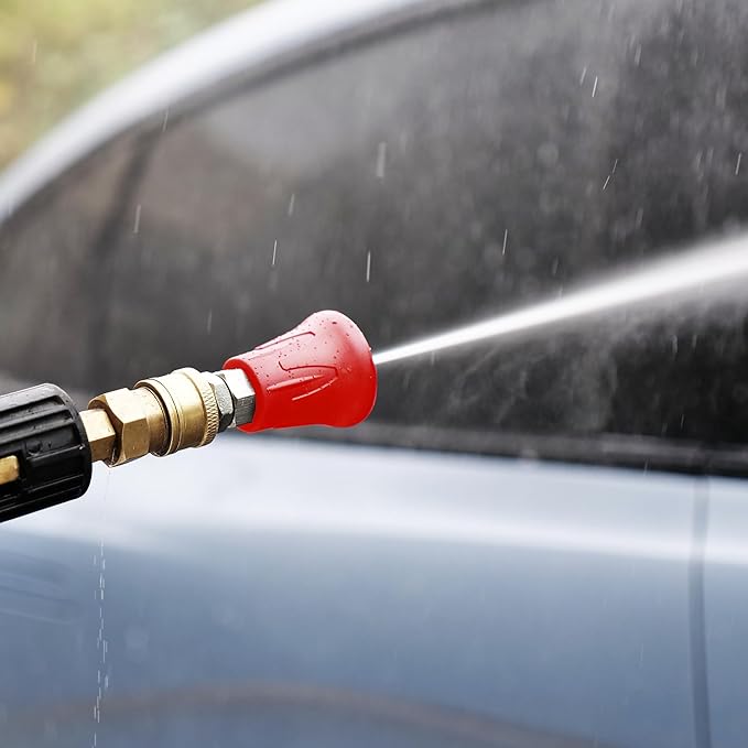 Maxshine Premium Stainless Steel Spray Nozzle Set | Universal ¼″ Quick-Connect Nozzles (15°, 25°, 40°) in Protective Rubber Housing | Durable, Leak-Free Professional Car Wash Accessory