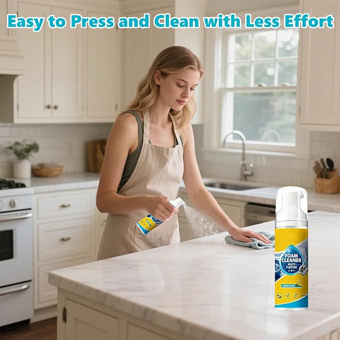 4-in-1 Multi-Enzyme Foam Cleaner,2PCS New Foam No-Rinse Cleaner,All Purpose Cleaning Foam for Car Interior, Home Kitchen, Bathroom,Multi-Surface Stain Remover with Cleaning Sponge & Towel