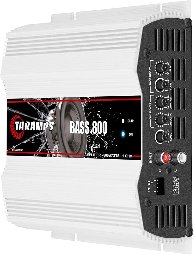 Taramp's Bass 800 1 Ohm Monoblock Amplifier 800 Watts Rms 1 Channel, 14.4VDC Out Power Full Range, Great for Sub/Bass - RCA/High Level Input, Car Audio