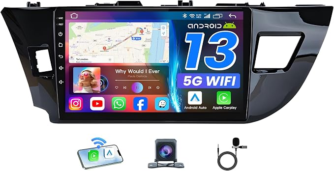 Car Radio for Toyota Corolla 2014-2016: 10 Inch Carplay/Android Auto 5G WiFi 1280 * 800 HD Touch Screen Stereo with Bluetooth 1080P Backup Camera GPS SWC Mirror Link