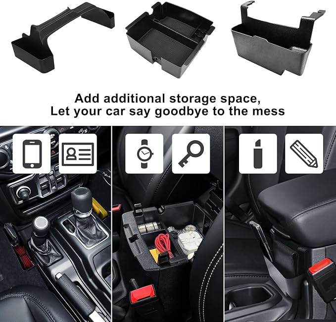 2025 2024 2023 2022-2018 3 Pcs Center Console Organizer for Jeep Wrangler JL JLU Accessories & Jeep Gladiator JT Accessories &Rubicon Sahara Gear Shift Side Tray Organizer Hanging Armrest Storage Box