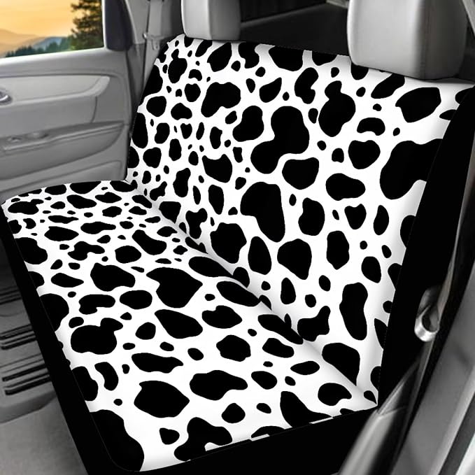 Cow Print Car Seat Covers Set 17 Pack,Cute Cow Print Car Accessories Set Full Sets with Vehicle Front Rear Carpets Mats,Steering Wheel Covers,Seat Belt Shoulder Pad Universal Fit Most Car SUV
