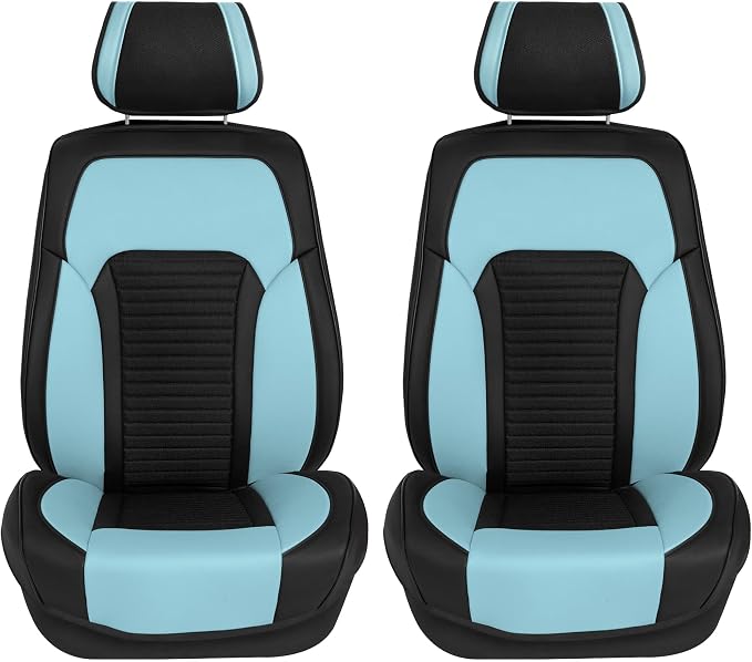 FH Group Front Set Faux Leather Car Seat Cushions for Low Back Seat, Universal Fit, Airbag Compatible Seat Cover for SUV and Sedan, Blue