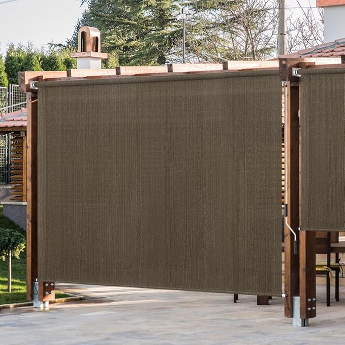 KELIXU Patio Shades Roll Up Outdoor Blind, 5' W x 8' H Cordless Sun Shade Privacy Screen with 90% UV Protection Exterior Roller Shade Cloth for Porch Pergola Backyard Windows Balcony, Mocha