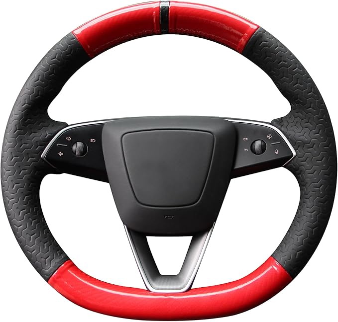 MEWANT DIY Embossed Faux Leather PU Carbon Fiber Steering Wheel Cover for Tesla Model Y Juniper Model3 Highland 2025