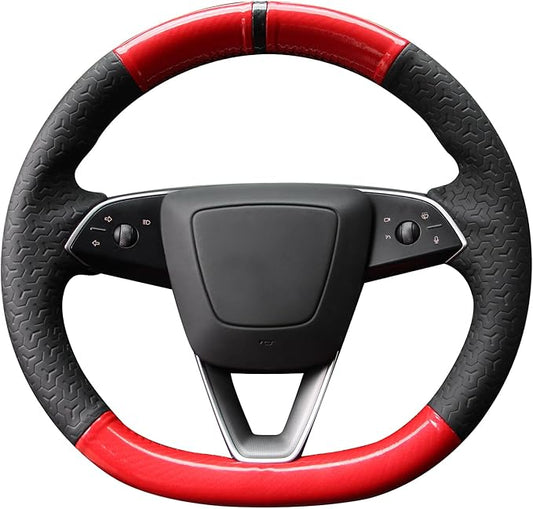 MEWANT DIY Embossed Faux Leather PU Carbon Fiber Steering Wheel Cover for Tesla Model Y Juniper Model3 Highland 2025