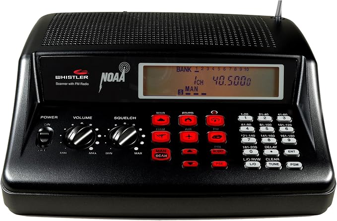 Whistler WS1025 Analog Desktop Scanner – Programmable Police/Fire/Weather Radio with 200 Channels and Backlit LCD Display – Easy-to-Use Base Unit – Black