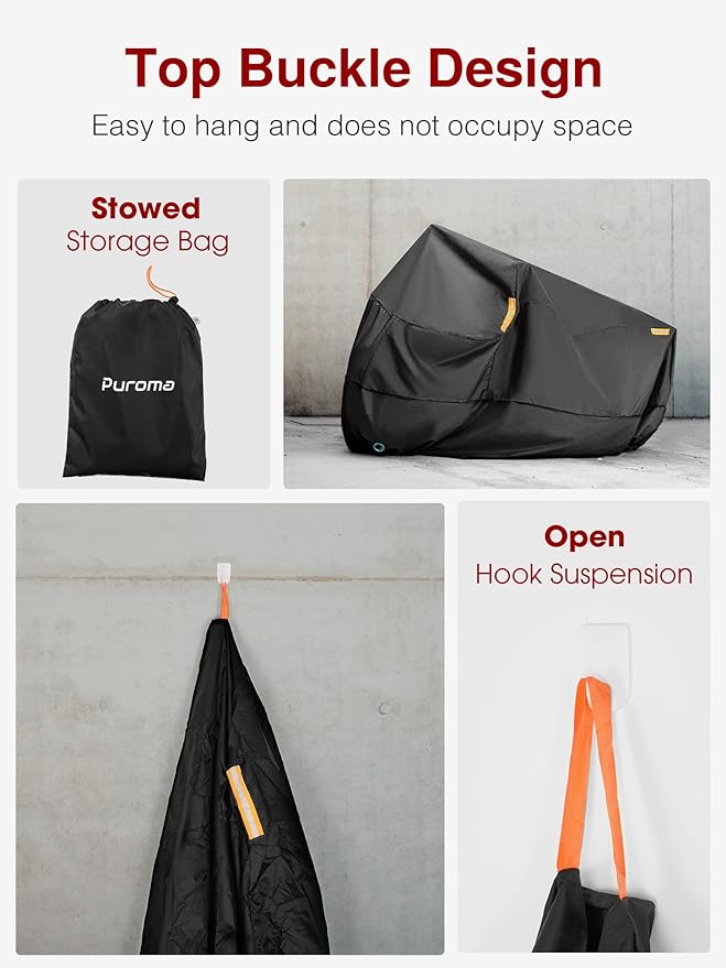 Puroma Motorcycle Cover Heavy Duty Scooter Cover Waterproof Outdoor All Season Universal Weather Quality Protection with Night Reflective, Lock Holes and Storage Bag Fits up to 97" Motorcycle Vehicle