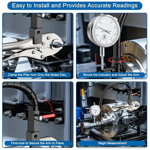 HDLNKAK Premium Disc and Rotor/Ball Joint Gage, with 0.01 mm Dial Indicator and 360 Deg Flexible Stem Holder, Automobile Brake disc Flatness Measurement Tool