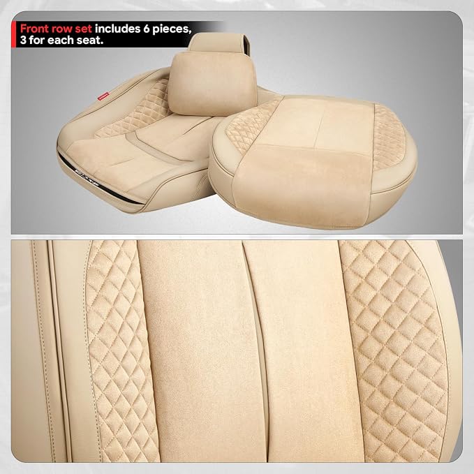 Voris Series Front Row Set Seat Covers Universal for Cars Trucks SUV, Beige, CA-SC-VORIS-F-BE