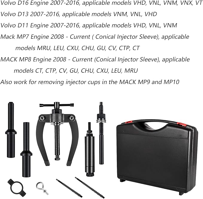Compatible with Volvo Mack Truck Injector Nozzle/Cup/Sleeve/Tube Remover & Installer Tool Kit Work on D11 D12 D13 D16 FM12 MP7 MP8 MP10 Engine Replaces 9986174 88800387 88800196