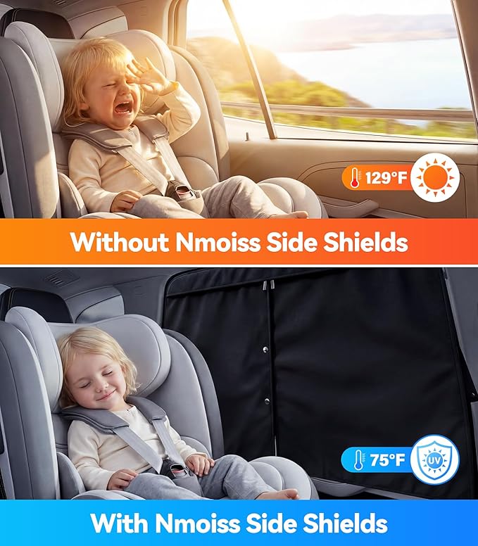 Nmoiss [2026 Upgraded] Car Window Shades for Baby Double Layer [Ice Crystal Cooling] (2 Pack) 99% UV-Blocker Protection Side Window Curtains Roll Windows Down Privacy Full Covers/Half Shade Options
