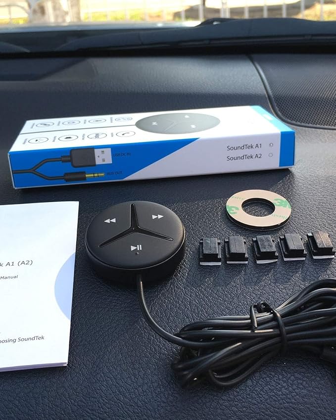 Aston Innovations SoundTek A1+ Bluetooth Car Kit with AAC for Music Streaming Handsfree Calls,Aux Bluetooth Adapter for Car/Home Stereo,Built-in Noise Isolator & MIC,Auto On/Off