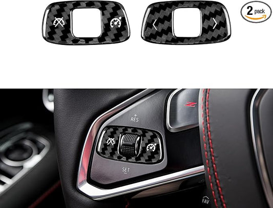 Real Carbon Fiber Steering Wheel Volume Control Button Covers - 2PCS for Corvette C8 2020 2021 2022 2023 2024 2025 Carbon Fiber Accessories, Anti-Scratch Protective Accessories (Black)
