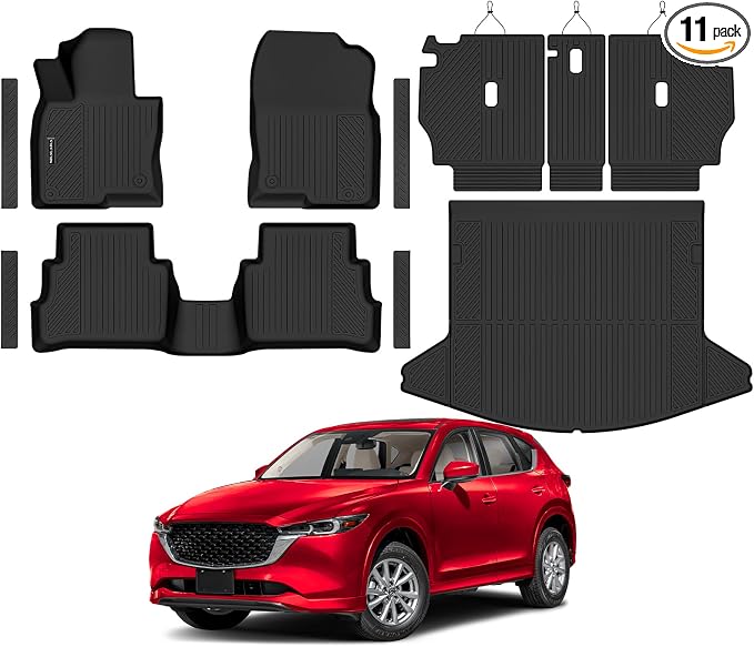 Floor Mats for Mazda CX-5 2017-2021 2022 2023 2024 2025 All Weather Backrest Mat Trunk Mat Protection TPE Rubber Full Set Automotive Floor Mats Waterproof Non-Slip 2020 Mazda CX5 Accessories
