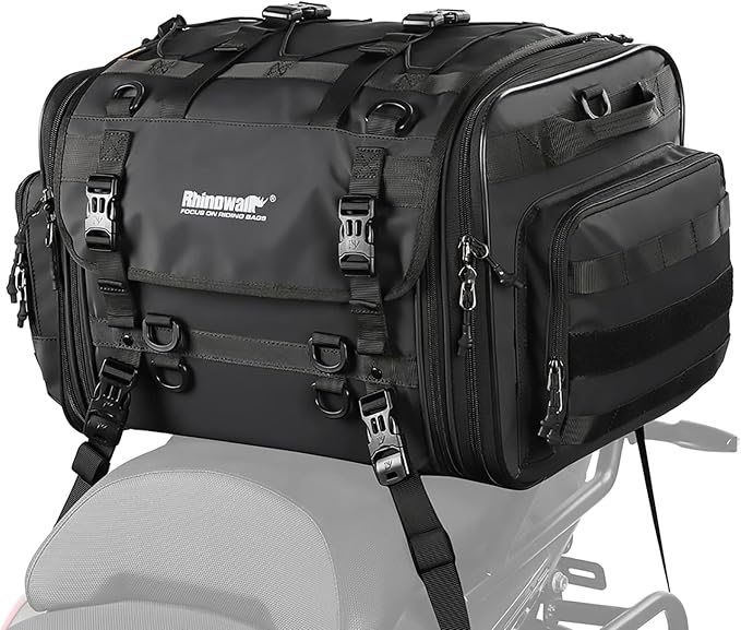 Rhinowalk Motorcycle Saddle Bag Motorbike Tail Bag Waterproof Expandable Pannier Bag Powersports Travel Luggage 60L (Black)