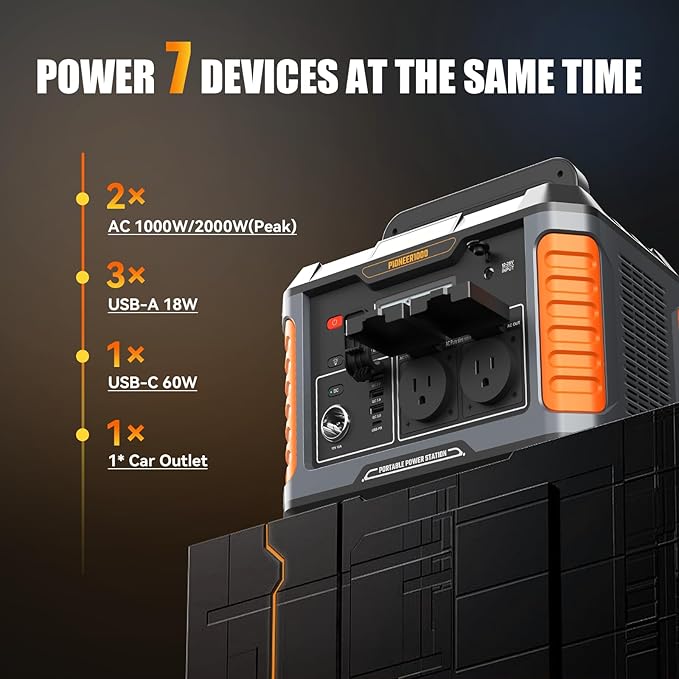BALDR Portable Power Station, 1000W Output, 808Wh Capacity, AC Outlet, USB Ports, 110V Pure Sine Wave AC Outlet Backup Lithium Battery for Home Camping Emergency Use