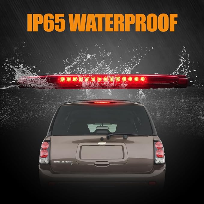 Third 3rd Brake Light LED for 2002-2009 Chevy Trailblazer GMC Envoy, High Mount Rear Brake Lights Assembly for 04-07 Buick Rainier, Waterproof Center Cab Lamp Stop Light (RED)