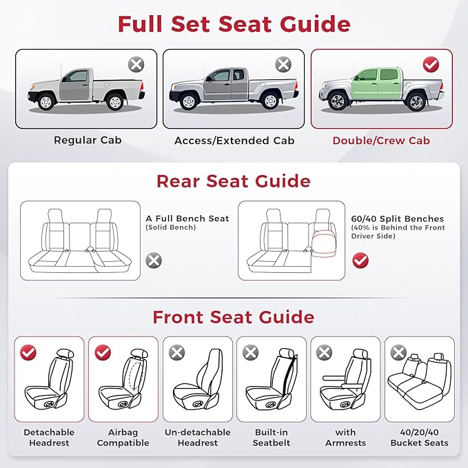 FREESOO 2 Front Tacoma 2005-2023 Seat Covers Custom Fit for Toyota Tacoma Double Crew Cab Faux Leather Pickup Truck Seat Covers (2 PCS Front, Black)
