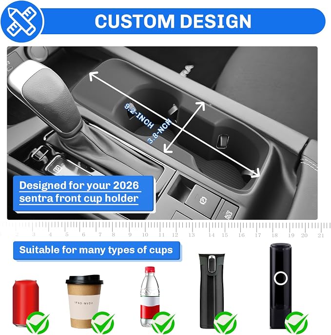 SXCY for 2026 Nissan Sentra Cup Holder Insert [Front Center Console] for 2026 Nissan Sentra Accessories Silicone Cup Holder Limiter 2026 Sentra Console Drink Holder Adapter Non-Slip Stopper