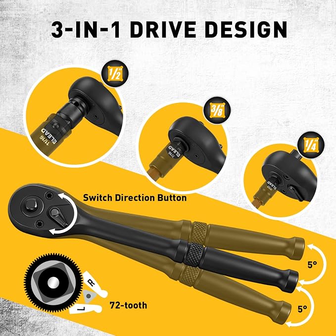 35-Piece Master Hex Bit Socket Set, 1/4", 3/8", 1/2" Drive Allen Socket Set H2-H19, 5/16"-3/4", Premium CR-V & S2 Alloy Steel, Ratchet Wrench, Sockets Adapter, High Torque for Automotive Mechanic