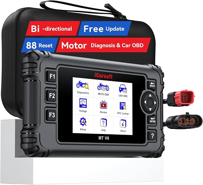iCarsoft MT V6 Motorcycle OBD2 Scanner for Aprilia, Full-System Motorcycle Bidirectional Diagnostic Tool with 88 Resets & 122 Active Test, Battery Test, 2 in 1 Motor Scan Tool+Car OBD2 Diagnostics