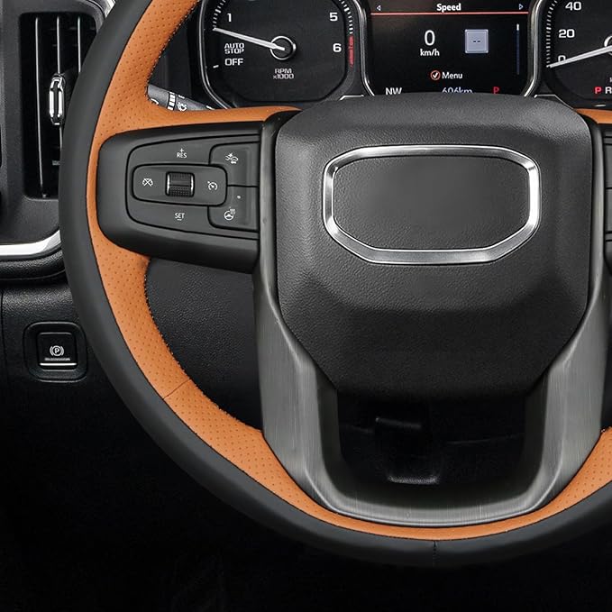 MEWANT DIY Stitching Car Steering Wheel Wrap Cover for GMC Sierra 1500 2019-2023 / Sierra 1500 Limited 2022 / Sierra 2500 2020-2024 / Sierra 3500 2020-2024 / Yukon (XL) 2021-2023 Accessories(3D Style)