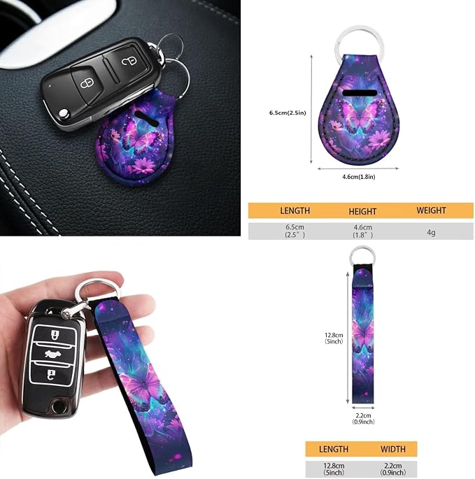 Howilath Purple Butterfly Flower Front Car Seat Covers Set of 10 Seat Protector with Steering Wheel Cover/Seatbelt Pads/Keychain/Armrest Cushion/Coasters Fit Sedan Truck Van
