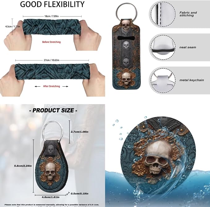 Skull Printed Auto Seat Protector with Armrest Pad Cover Leather Lipstick Holder Keychain Car Coaster Non Slip Car Seat Cover Full Set Auto Accessories Set, Blue
