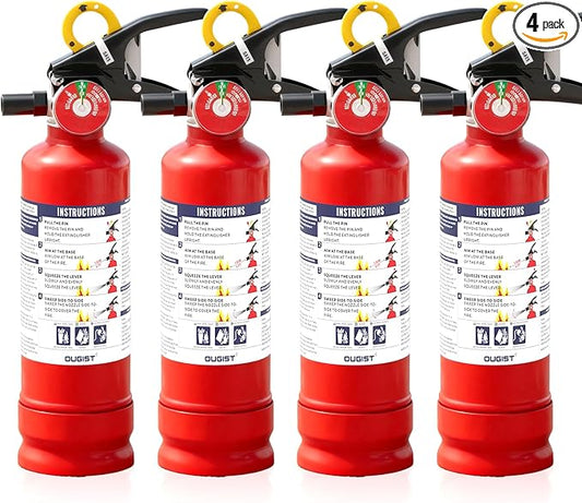 Ougist ABC Fire Extinguisher for Home & Vehicle - 2.5 lb 1-A:10-B:C Rated, Dry Chemical Fire Safety with Quick-Release Handle, Certified for Kitchen/Car/Boat Use-Model FF1KG 4Pack