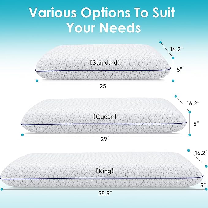 CushyOasis Memory Foam Pillows for Side, Back and Stomach Sleepers, Bed Pillow with Washable Cover and Breathable Mesh, Bed Pillow for Sleeping King Size (Grey)
