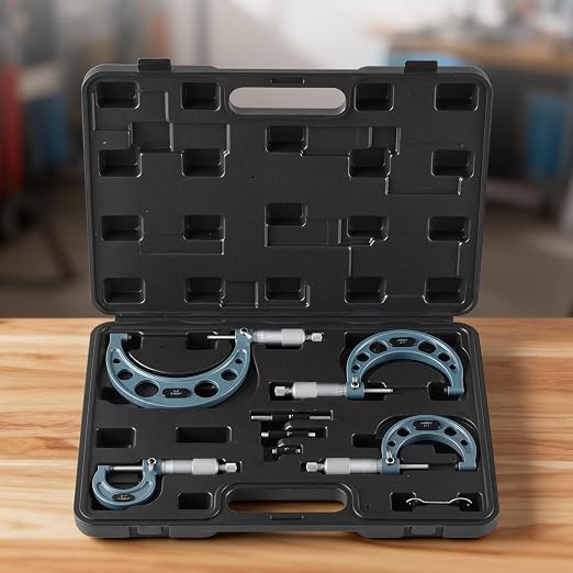 VEVOR 4 PCS Micrometer Set, 0-1"/1-2"/2-3"/3-4" Machinist Outside Micrometer, Ultra-Precision 0.0001 Accuracy, Professional Machinist Tools with Protective Case, for Metalworking & Engineering