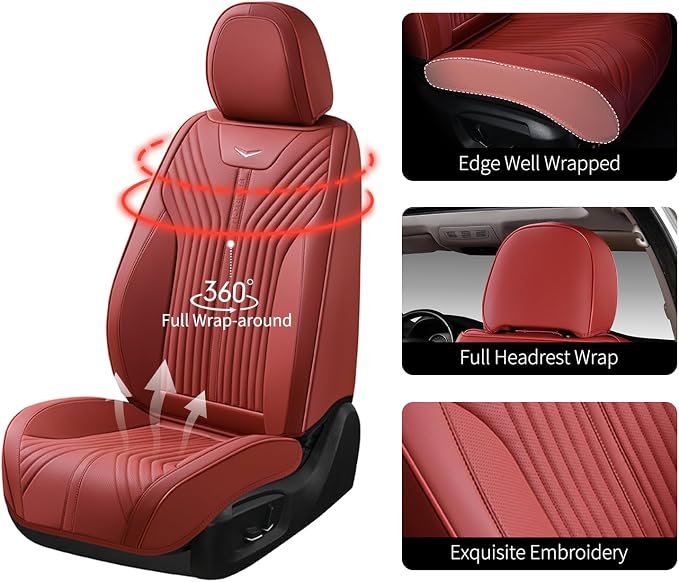 FLORICH Leather Car Seat Covers Luxury Front Car Seat Cover Automotive Car Seat Covers Waterproof Car Seat Protector Cushion Universal Fit for Most Cars Trucks SUV, Red