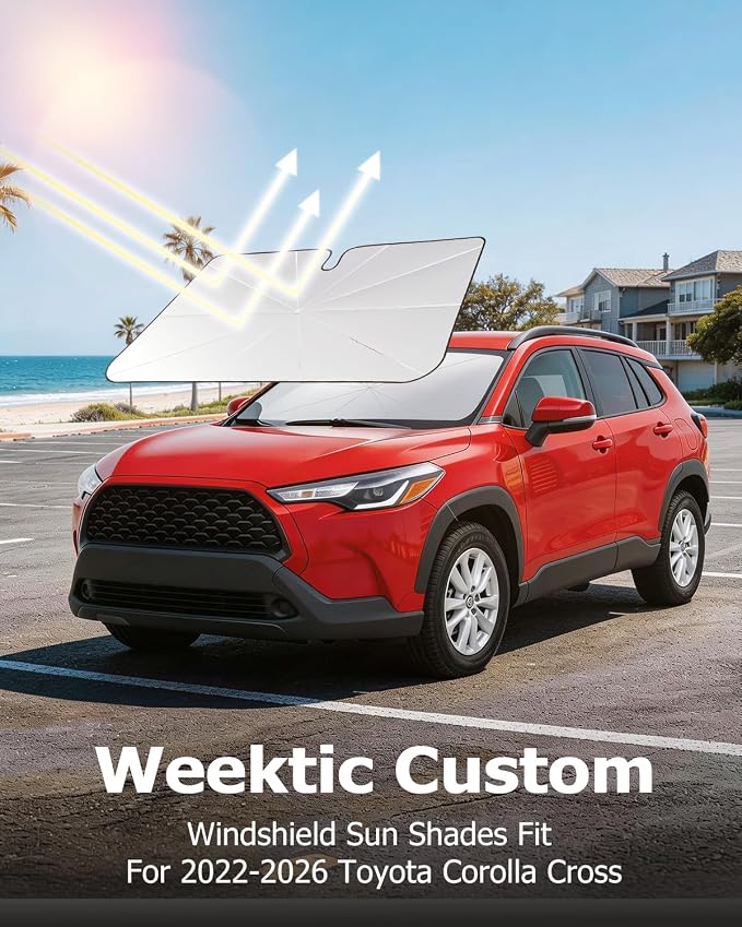 Weektic Custom Windshield Sun Shade Umbrella for Toyota Corolla Cross 2022-2026, [Double Thickened Ice Crystal Coating] Sun & Heat Protection, Keep Vehicle Cool & Protect Interior